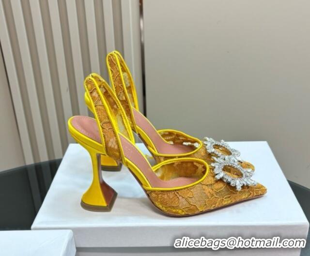 Purchase Amina Muaddi Begum Embellished Slingback Pumps 9.8 cm in Lace and Strass Buckle Yellow 0219030