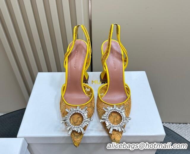 Purchase Amina Muaddi Begum Embellished Slingback Pumps 9.8 cm in Lace and Strass Buckle Yellow 0219030