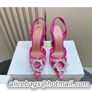 Duplicate Amina Muaddi Begum Embellished Slingback Pumps 9.8 cm in Lace and Strass Buckle Pink 0219035