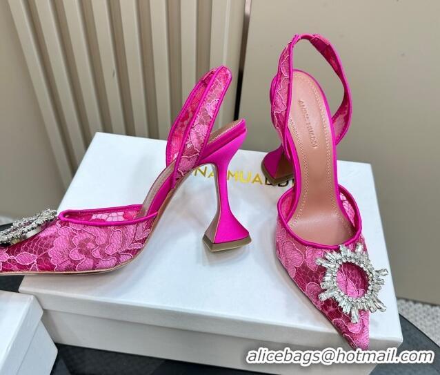 Duplicate Amina Muaddi Begum Embellished Slingback Pumps 9.8 cm in Lace and Strass Buckle Pink 0219035