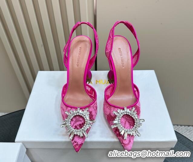 Duplicate Amina Muaddi Begum Embellished Slingback Pumps 9.8 cm in Lace and Strass Buckle Pink 0219035