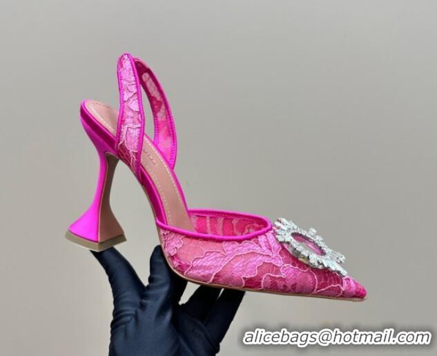 Duplicate Amina Muaddi Begum Embellished Slingback Pumps 9.8 cm in Lace and Strass Buckle Pink 0219035