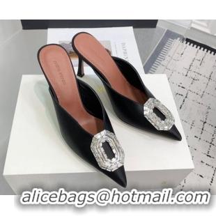 Low Price Amina Muaddi Camelia Strass-Embellished Buckle Point-toe Mules 9cm in Satin Black 0219036