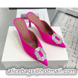 Good Looking Amina Muaddi Camelia Strass-Embellished Buckle Point-toe Mules 9cm in Satin Neon Pink 0219037