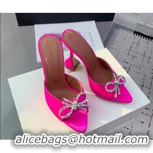 Luxury Cheap Amina Muaddi Rosie Strass-Embellished Bow Slides Sandal 9.5cm in Satin Neon Pink 0219045