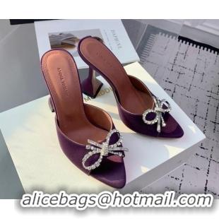 Hot Style Amina Muaddi Rosie Strass-Embellished Bow Slides Sandal 9.5cm in Satin Dark Purple 0219047