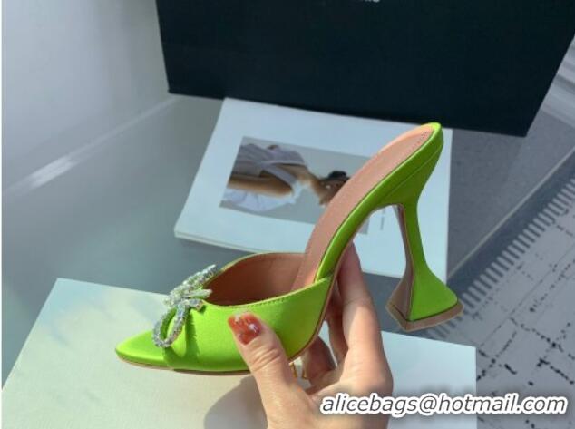 Cheap Price Amina Muaddi Rosie Strass-Embellished Bow Slides Sandal 9.5cm in Satin Light Green 0219048