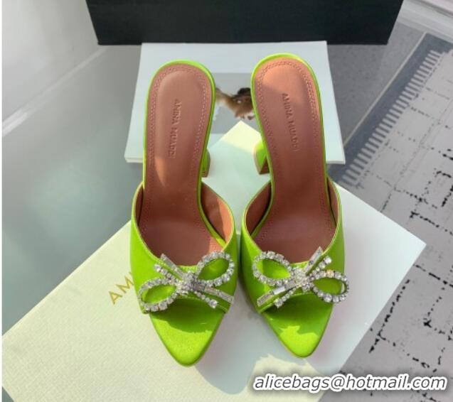 Cheap Price Amina Muaddi Rosie Strass-Embellished Bow Slides Sandal 9.5cm in Satin Light Green 0219048