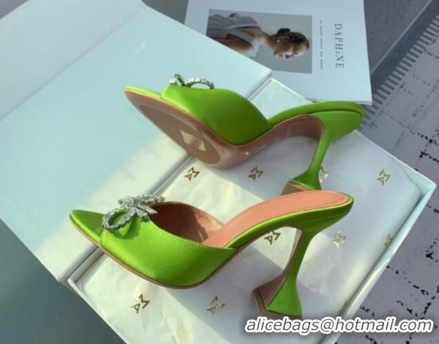 Cheap Price Amina Muaddi Rosie Strass-Embellished Bow Slides Sandal 9.5cm in Satin Light Green 0219048