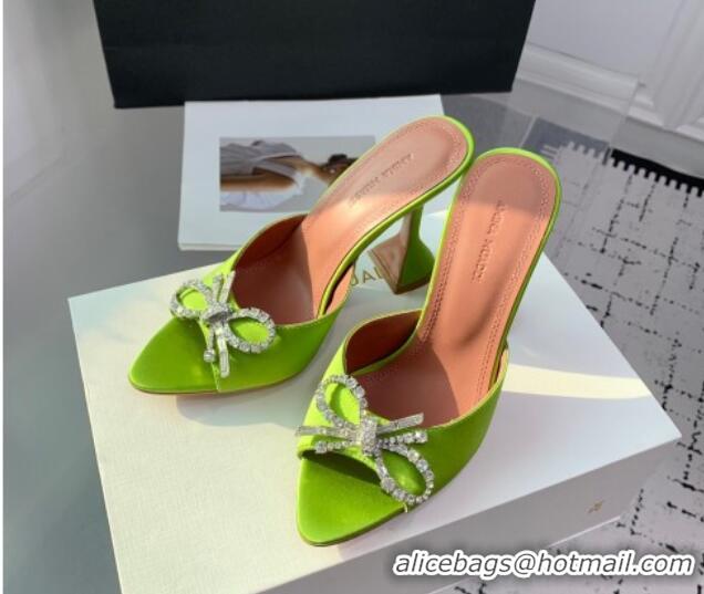 Cheap Price Amina Muaddi Rosie Strass-Embellished Bow Slides Sandal 9.5cm in Satin Light Green 0219048