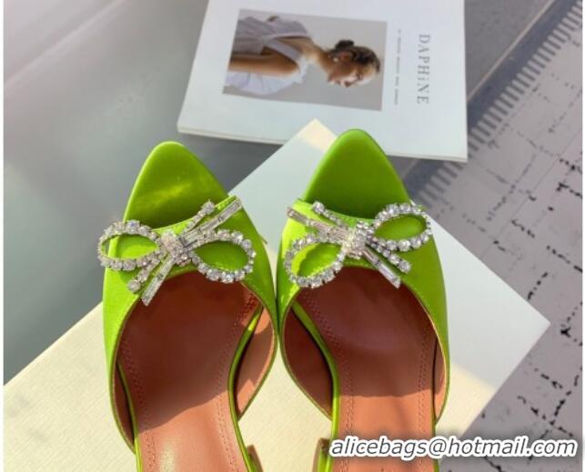 Cheap Price Amina Muaddi Rosie Strass-Embellished Bow Slides Sandal 9.5cm in Satin Light Green 0219048