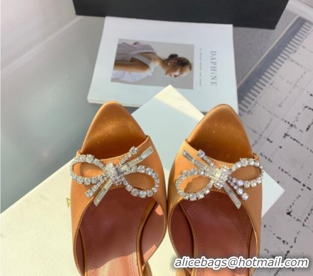 Unique Style Amina Muaddi Rosie Strass-Embellished Bow Slides Sandal 9.5cm in Satin Apricot 0219049