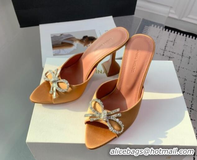 Unique Style Amina Muaddi Rosie Strass-Embellished Bow Slides Sandal 9.5cm in Satin Apricot 0219049