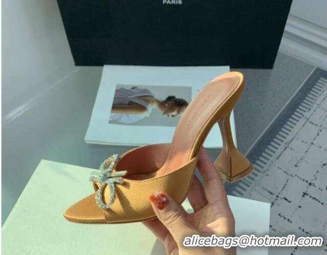 Unique Style Amina Muaddi Rosie Strass-Embellished Bow Slides Sandal 9.5cm in Satin Apricot 0219049