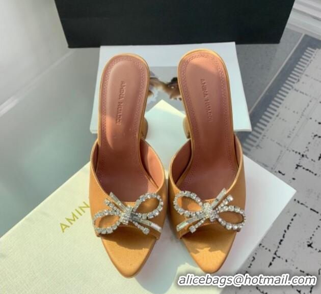 Unique Style Amina Muaddi Rosie Strass-Embellished Bow Slides Sandal 9.5cm in Satin Apricot 0219049