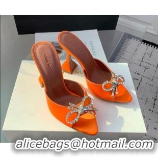 Good Quality Amina Muaddi Rosie Strass-Embellished Bow Slides Sandal 9.5cm in Satin Orange 0219050