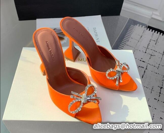 Good Quality Amina Muaddi Rosie Strass-Embellished Bow Slides Sandal 9.5cm in Satin Orange 0219050