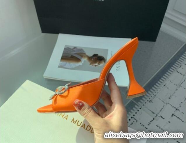 Good Quality Amina Muaddi Rosie Strass-Embellished Bow Slides Sandal 9.5cm in Satin Orange 0219050