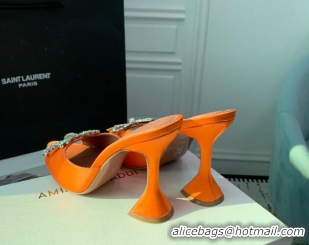 Good Quality Amina Muaddi Rosie Strass-Embellished Bow Slides Sandal 9.5cm in Satin Orange 0219050