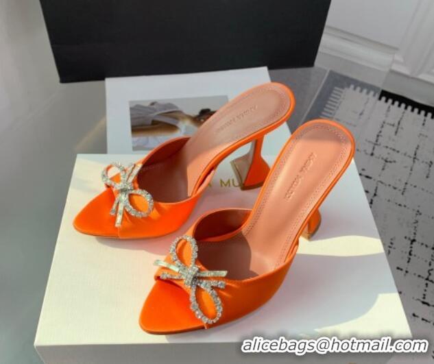 Good Quality Amina Muaddi Rosie Strass-Embellished Bow Slides Sandal 9.5cm in Satin Orange 0219050