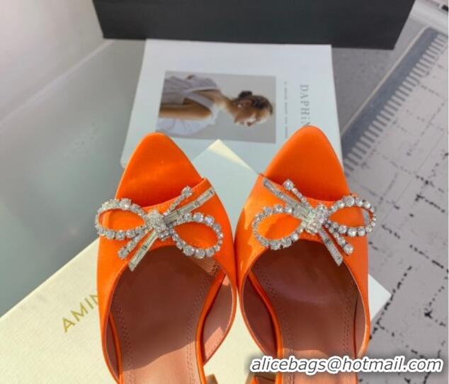 Good Quality Amina Muaddi Rosie Strass-Embellished Bow Slides Sandal 9.5cm in Satin Orange 0219050