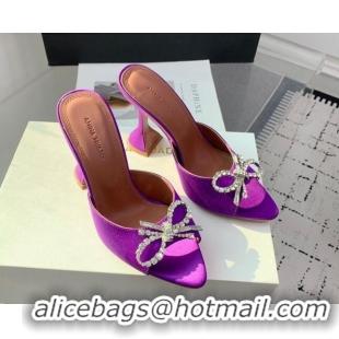 Durable Amina Muaddi Rosie Strass-Embellished Bow Slides Sandal 9.5cm in Satin Purple 0219051