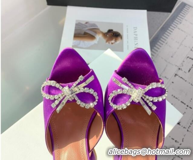 Durable Amina Muaddi Rosie Strass-Embellished Bow Slides Sandal 9.5cm in Satin Purple 0219051