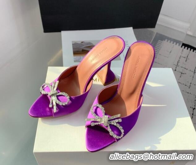 Durable Amina Muaddi Rosie Strass-Embellished Bow Slides Sandal 9.5cm in Satin Purple 0219051