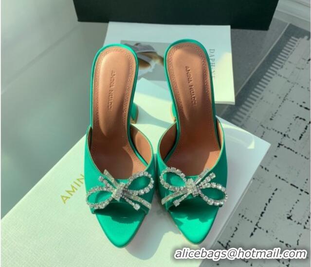 Discount Fashion Amina Muaddi Rosie Strass-Embellished Bow Slides Sandal 9.5cm in Satin Green 0219053