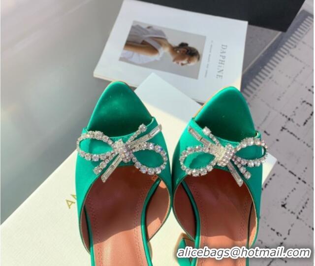 Discount Fashion Amina Muaddi Rosie Strass-Embellished Bow Slides Sandal 9.5cm in Satin Green 0219053