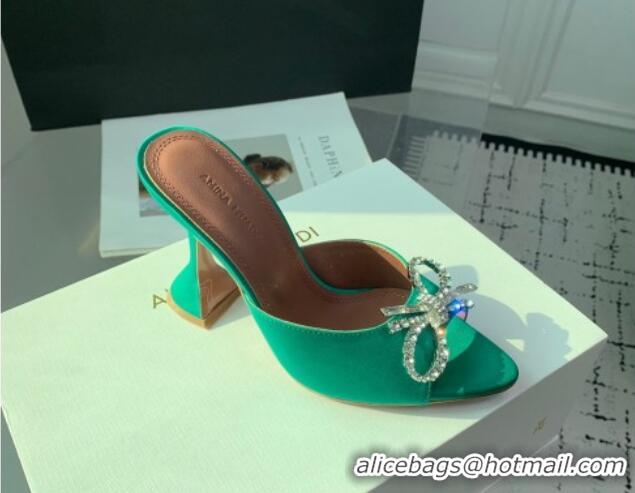 Discount Fashion Amina Muaddi Rosie Strass-Embellished Bow Slides Sandal 9.5cm in Satin Green 0219053