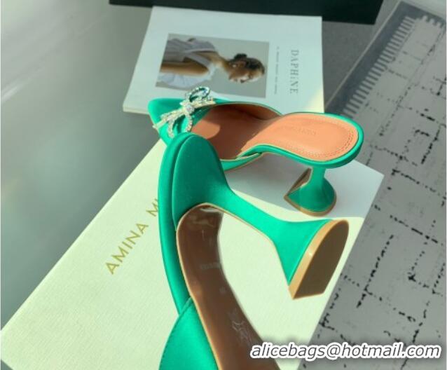 Discount Fashion Amina Muaddi Rosie Strass-Embellished Bow Slides Sandal 9.5cm in Satin Green 0219053