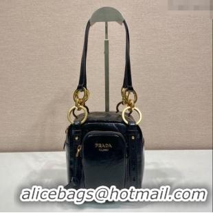 Top Quality Prada Dangle oil leather top-handle mini-bag 1BB137 Black 2025