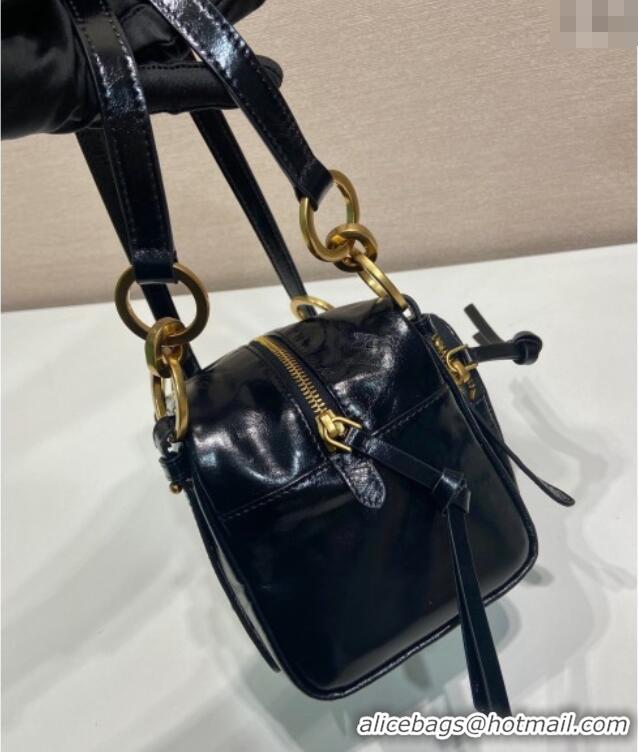 Top Quality Prada Dangle oil leather top-handle mini-bag 1BB137 Black 2025