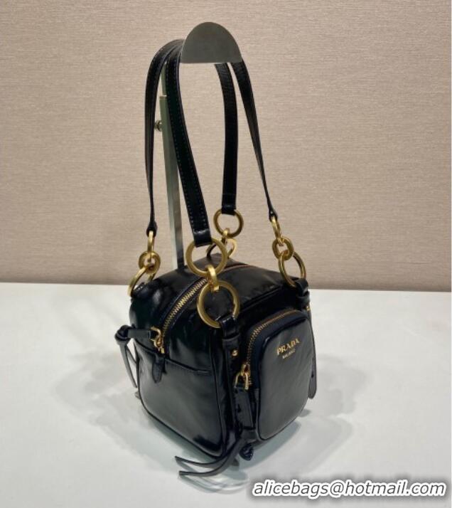 Top Quality Prada Dangle oil leather top-handle mini-bag 1BB137 Black 2025