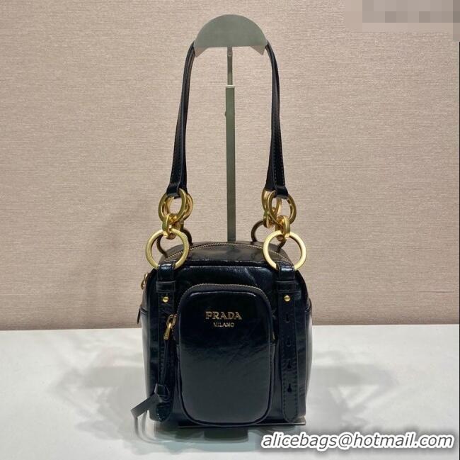 Top Quality Prada Dangle oil leather top-handle mini-bag 1BB137 Black 2025