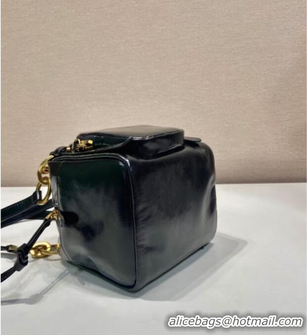 Top Quality Prada Dangle oil leather top-handle mini-bag 1BB137 Black 2025