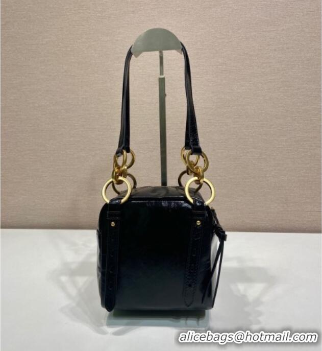 Top Quality Prada Dangle oil leather top-handle mini-bag 1BB137 Black 2025