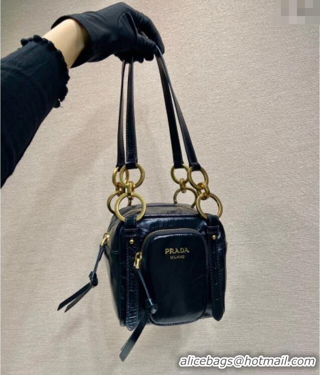 Top Quality Prada Dangle oil leather top-handle mini-bag 1BB137 Black 2025