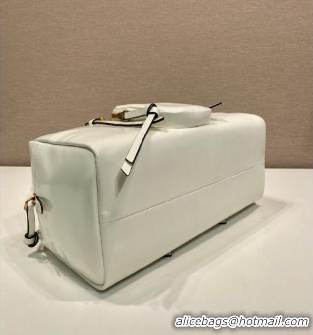 Free Shipping Prada Dangle medium oil leather top-handle bag 1BB138 White 2025