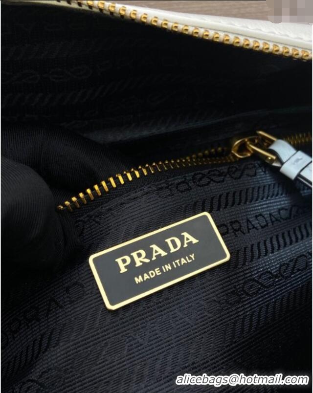 Free Shipping Prada Dangle medium oil leather top-handle bag 1BB138 White 2025