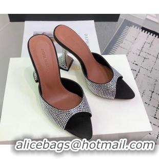 Low Cost Amina Muaddi Caroline Heeled Slides Sandal 9.5cm in Satin and Strass Black 0219054