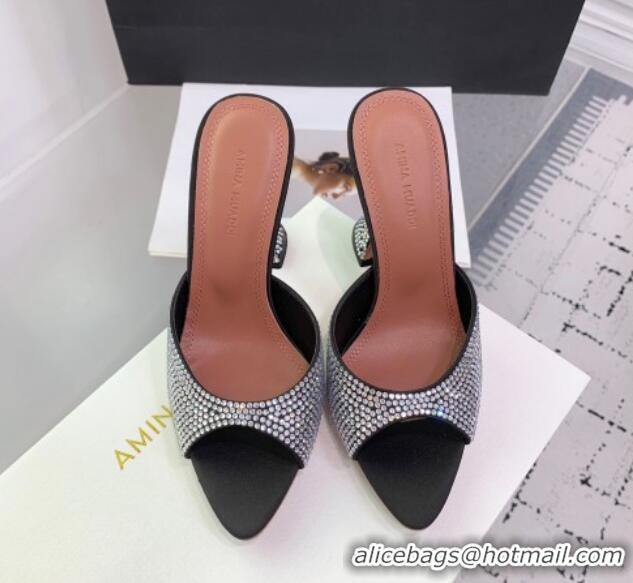 Low Cost Amina Muaddi Caroline Heeled Slides Sandal 9.5cm in Satin and Strass Black 0219054