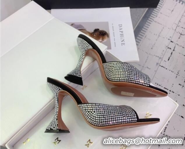 Low Cost Amina Muaddi Caroline Heeled Slides Sandal 9.5cm in Satin and Strass Black 0219054