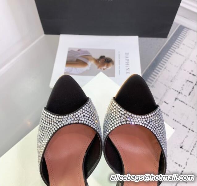 Low Cost Amina Muaddi Caroline Heeled Slides Sandal 9.5cm in Satin and Strass Black 0219054