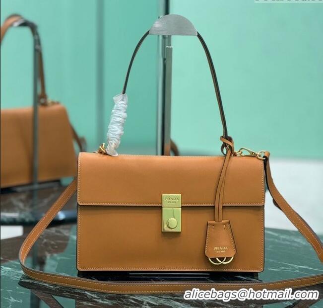 Top Grade Prada Medium leather shoulder bag Amber 1BN023 Yellow 2025