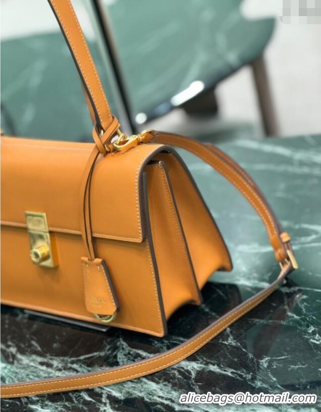 Top Grade Prada Medium leather shoulder bag Amber 1BN023 Yellow 2025