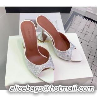 Big Discount Amina Muaddi Caroline Heeled Slides Sandal 9.5cm in Satin and Strass White 0219055