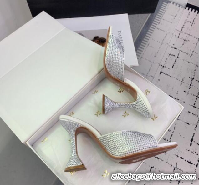 Big Discount Amina Muaddi Caroline Heeled Slides Sandal 9.5cm in Satin and Strass White 0219055