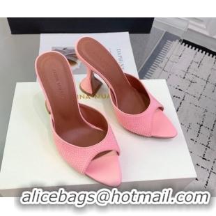 Best Price Amina Muaddi Caroline Heeled Slides Sandal 9.5cm in Satin and Strass Light Pink 0219056